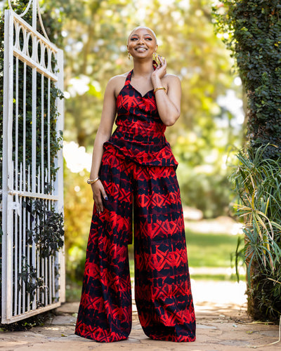 Mocha Palazzo Set - Red Print