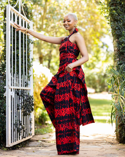 Mocha Palazzo Set - Red Print