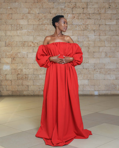 Wakio Off-Shoulder Maxi Dress - Red