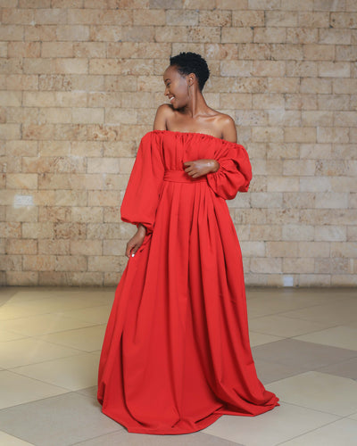 Wakio Off-Shoulder Maxi Dress - Red