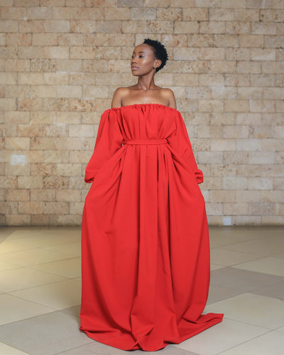 Wakio Off-Shoulder Maxi Dress - Red