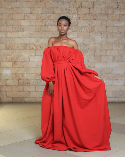 Wakio Off-Shoulder Maxi Dress - Red