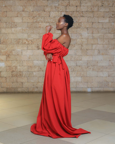 Wakio Off-Shoulder Maxi Dress - Red