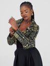 Almasi Cropped Blazer - Yellow Print