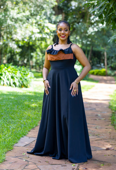 Orchid Maxi Dress - Black & Caramel