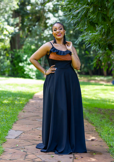 Orchid Maxi Dress - Black & Caramel