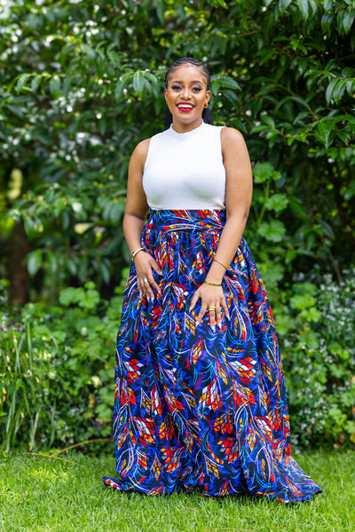 Lily African Print Maxi Skirt - Blue Print