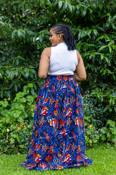 Lily African Print Maxi Skirt - Blue Print