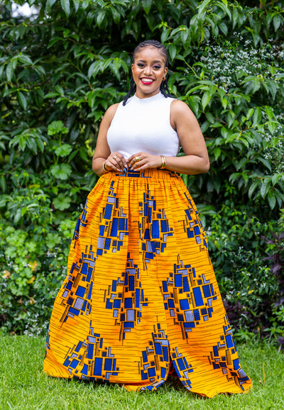 Lily African Print Maxi Skirt - Orange Print