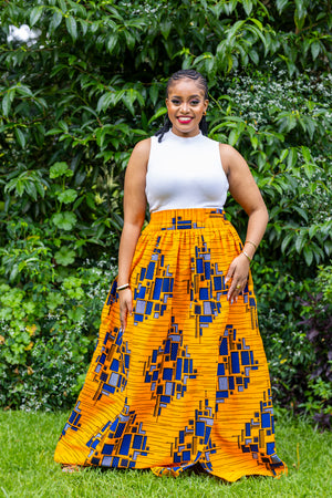 Lily African Print Maxi Skirt - Orange Print