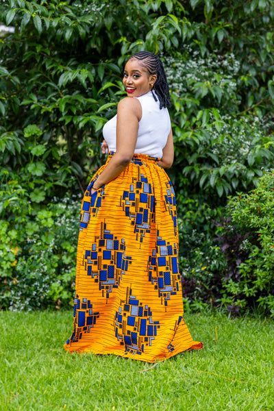 Lily African Print Maxi Skirt - Orange Print