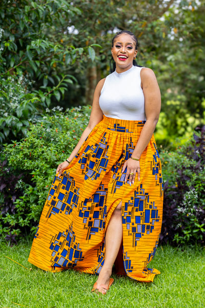 Lily African Print Maxi Skirt - Orange Print