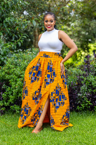 Lily African Print Maxi Skirt - Orange Print