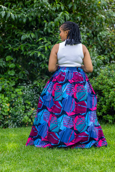 Lily African Print Maxi Skirt - Blue & Pink Print