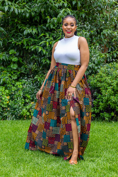 Lily African Print Maxi Skirt - Patchwork Print