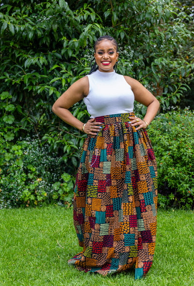 Lily African Print Maxi Skirt - Patchwork Print