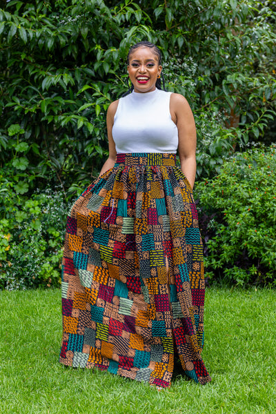 Lily African Print Maxi Skirt - Patchwork Print