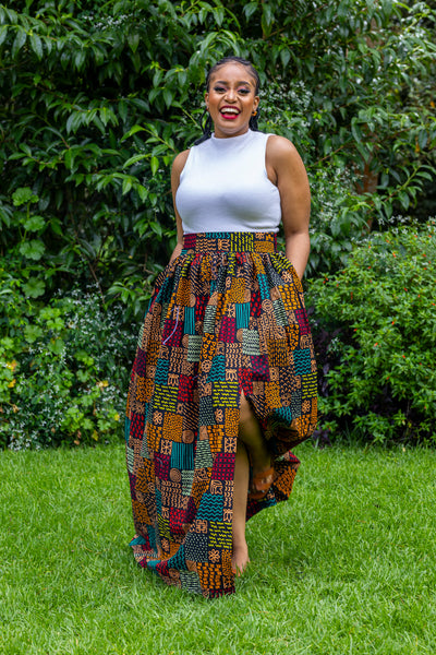 Lily African Print Maxi Skirt - Patchwork Print