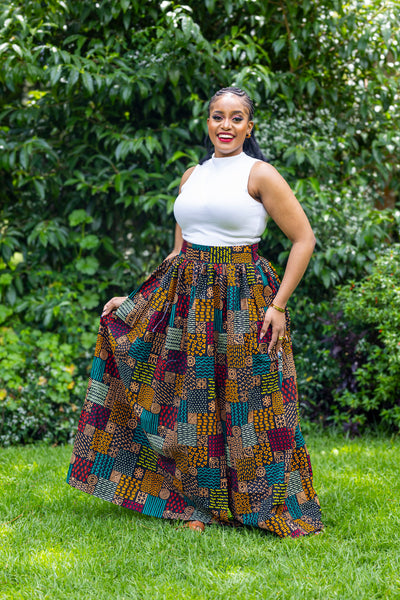 Lily African Print Maxi Skirt - Patchwork Print