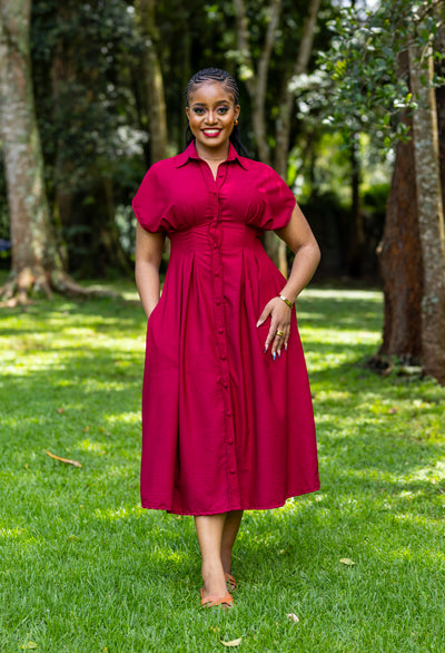 Iris Midi Shirt Dress - Burgundy