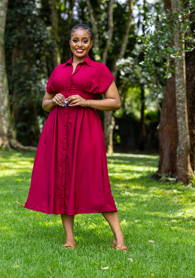 Iris Midi Shirt Dress - Burgundy