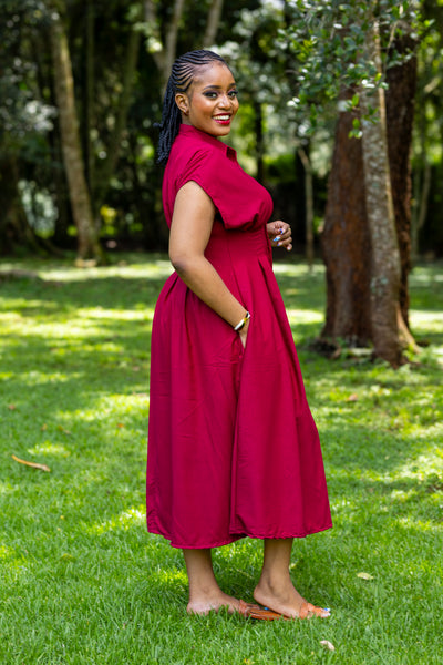 Iris Midi Shirt Dress - Burgundy