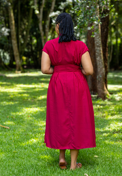 Iris Midi Shirt Dress - Burgundy
