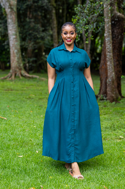 Iris Midi Shirt Dress - Crystal Teal