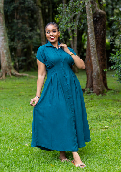 Iris Midi Shirt Dress - Crystal Teal