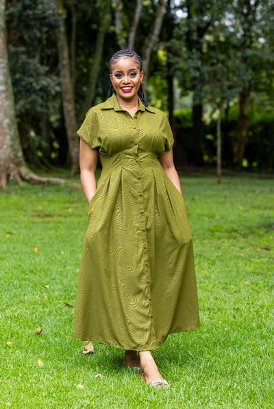 Iris Midi Shirt Dress - Hunters Green