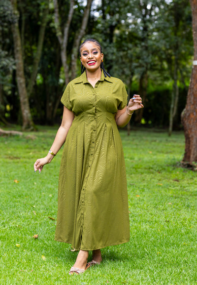Iris Midi Shirt Dress - Hunters Green