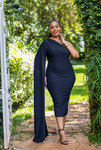 Cinnamon Cape Dress - Black