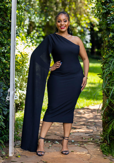 Cinnamon Cape Dress - Black