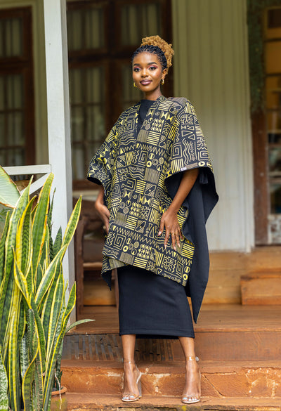 Ndege Reversible Cape - Black/ Mustard
