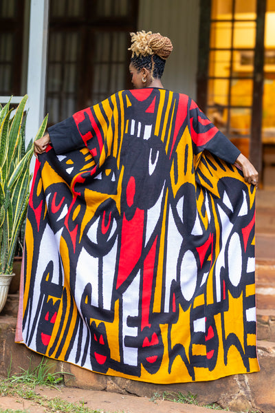 Maple Tribal Print Kimono - Black
