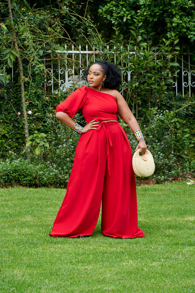 Tulips Palazzo Pants - Red