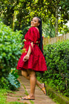 Rose Skater Dress - Red and Black Print