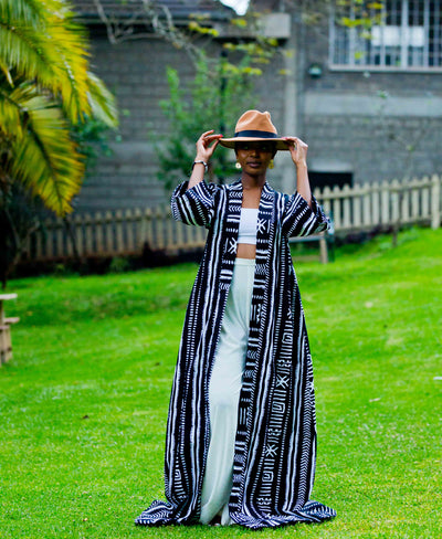 Marijani African Print Kimono - Black & White Print